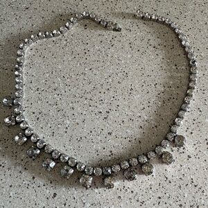 White Rhinestone Drop Tennis Necklace - Vintage Jewelry